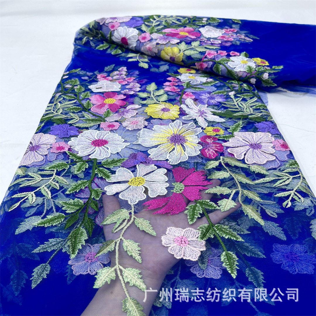 Picture of Small Fresh dress Dress Embroidered Mesh Fabric Spring and Summer Multicolor Flower Fashion Cheongsam Hanfu Embroidered Fabric