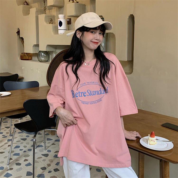 Summer 2025 New American Retro Mid-Length Bf Style Loose Large Size Popular Ins Short-Sleeved T-Shirt Tops for Women Trendy