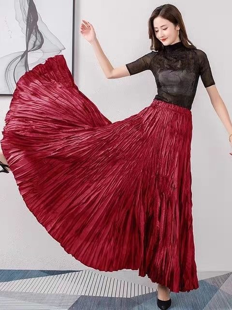 Pleated Half-Length Skirt for Women 720 Degree Large Swing Skirt Asymmetrical Extra Long Floor-Length Skirt Pleated Skirt Slimming Look Umbrella Skirt
