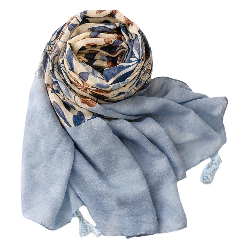 2022 New Floral Printed Cotton and Linen Silk Scarf Tassel Large Scarf Fashion All-match Travel Beach Towel