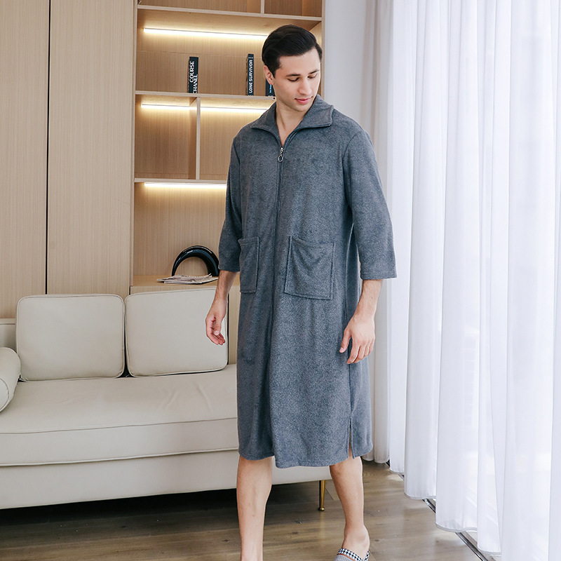 Picture of Amazon New Towel Material Bath Dress Naked Wear Men's Nightgown Mid-length Spring and Summer Pajamas Women's Loose Plus Size Bathrobe