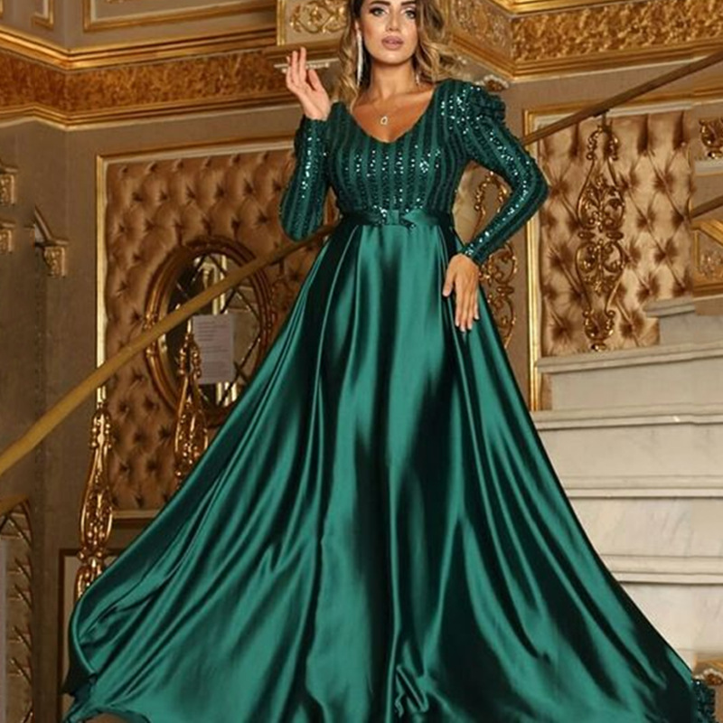 2025 New European and American Export Women's Clothing Independent Site Deep V Large Hem Sexy Long Skirt Tail Banquet Evening Dress New Style