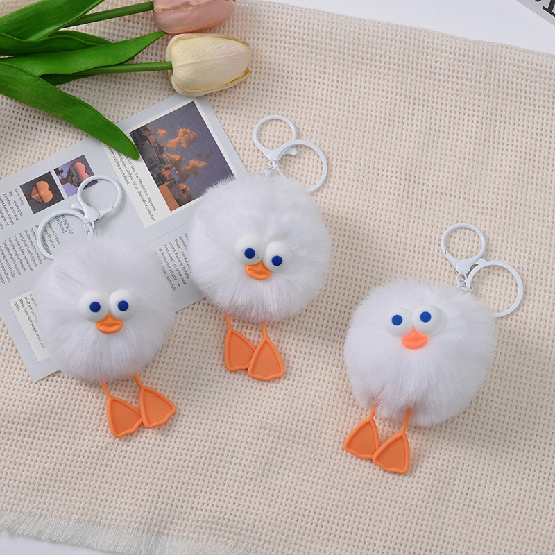 Cute Cartoon White Duck Plush Keychain Women's Bag Handmade Fur Ball Pendant Bag Hanging Activity Gift