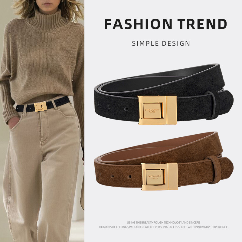 High-end sense matte belt women retro square buckle four seasons all-match pants decorative leather belt women Guangzhou factory