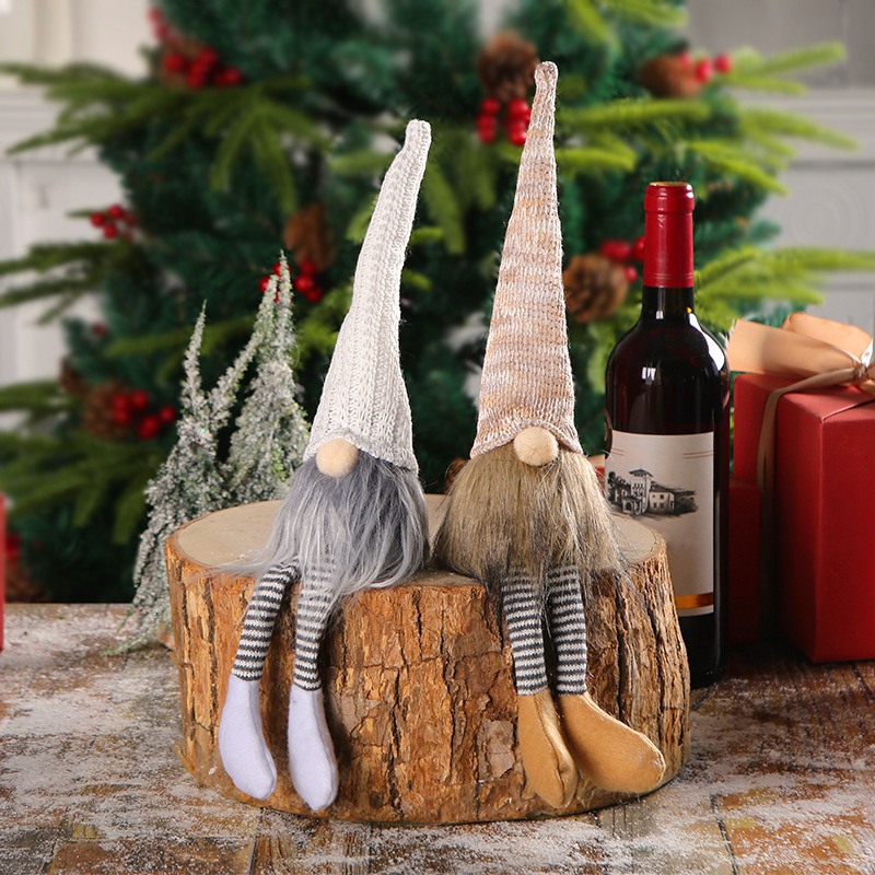Hong Kong Love Christmas Long Legs Doll Christmas Desktop Decorations Knitted Hat Faceless Old Man Doll Window Ornaments