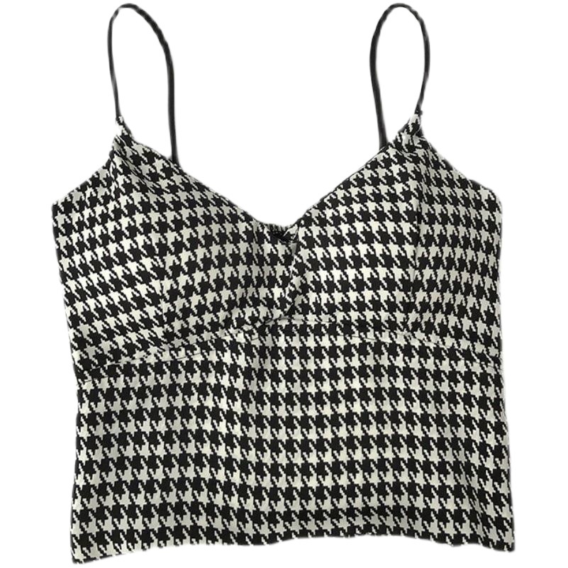 Summer Korean-style Ice Silk Houndstooth Beautiful Back Sexy No Steel Ring with Chest Pad Small Vest Girl's Chest Wrapping Vest