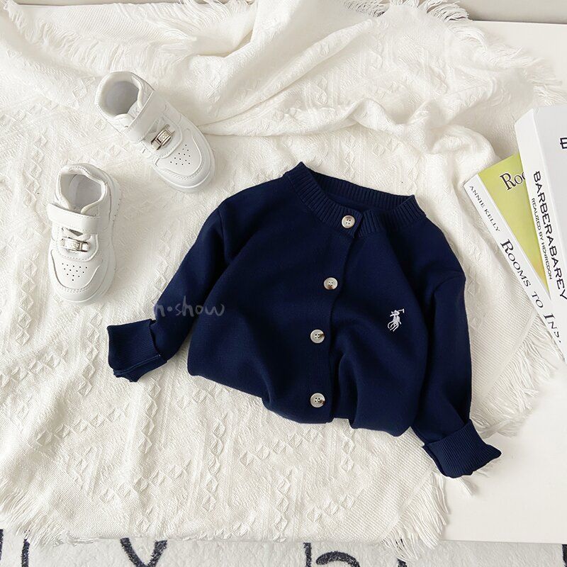 Picture of [in stock] Boys and girls winter striped cardigan children's sweater coat 2025 spring and autumn baby round neck