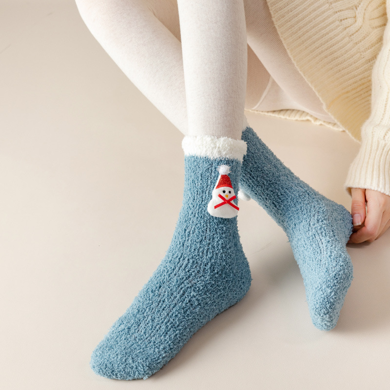 Picture of Coral Velvet Socks Women's Mid-tube Socks Autumn and Winter Home Japanese Cute Moon Socks fleece-lined Thickened Warm Christmas Socks