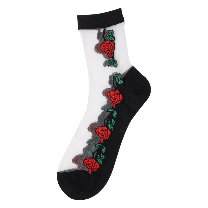 Crystal Cotton Bottom Ice Stockings for Women, Short, Thin, Mid-Calf Jacquard Mother's Socks, Spring and Summer Women's Glass Silk Socks for Middle-Aged and Elderly Women