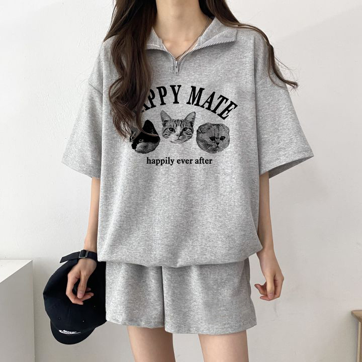 Foreign Trade Leisure Sportswear suit Women's Summer 2024 New Short-sleeved Shorts Campus Style Cute Girl Running Two
