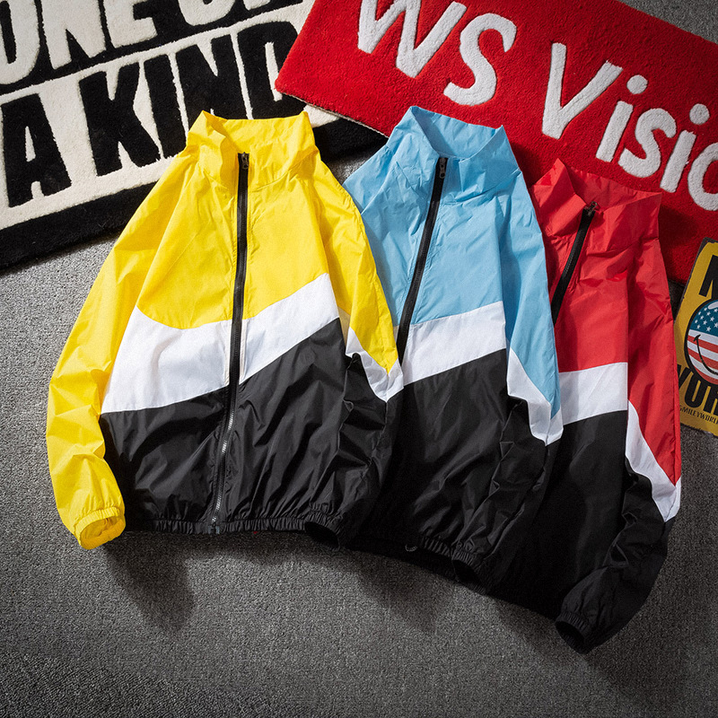2023 Autumn Trendy Brand Sports Jacket Coat Men's Stitching Loose Casual Outerwear Long-sleeved Collar Sun-protective Coat
