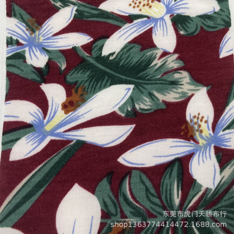 Picture of Spot supply of knitted polyester single-sided Jersey printing 32 imitation cotton rack Hawaiian style printing T-shirt material