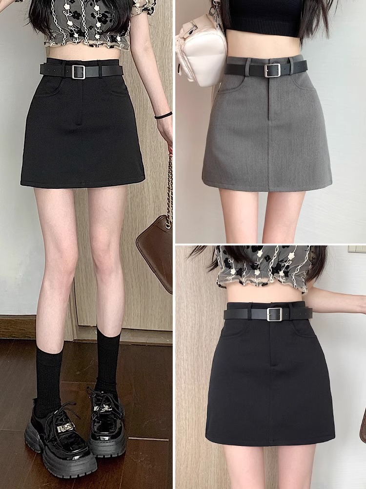 Gray Skirt Women's Spring High Waist Work Skirt 2024 New A- line Skirt Hip Skirt Slim Dress