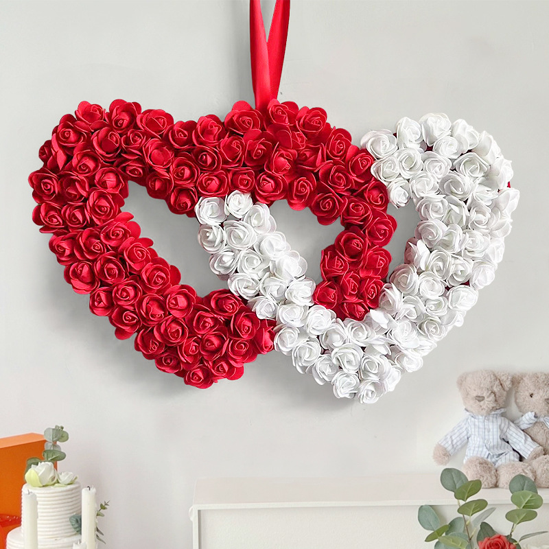 2024 Valentine's Day interlocking double heart Garland romantic holiday atmosphere scene dress up hanging crafts in front of the door