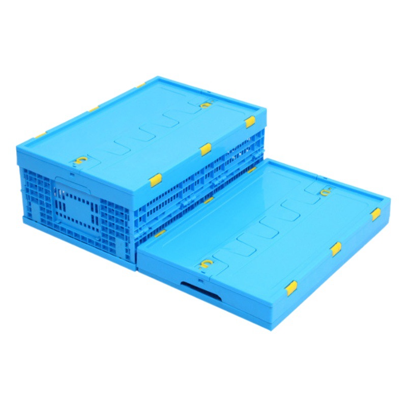 Folding turnover basket with cover removable outer diameter 600*400*230mm workshop plastic basket blue parts basket