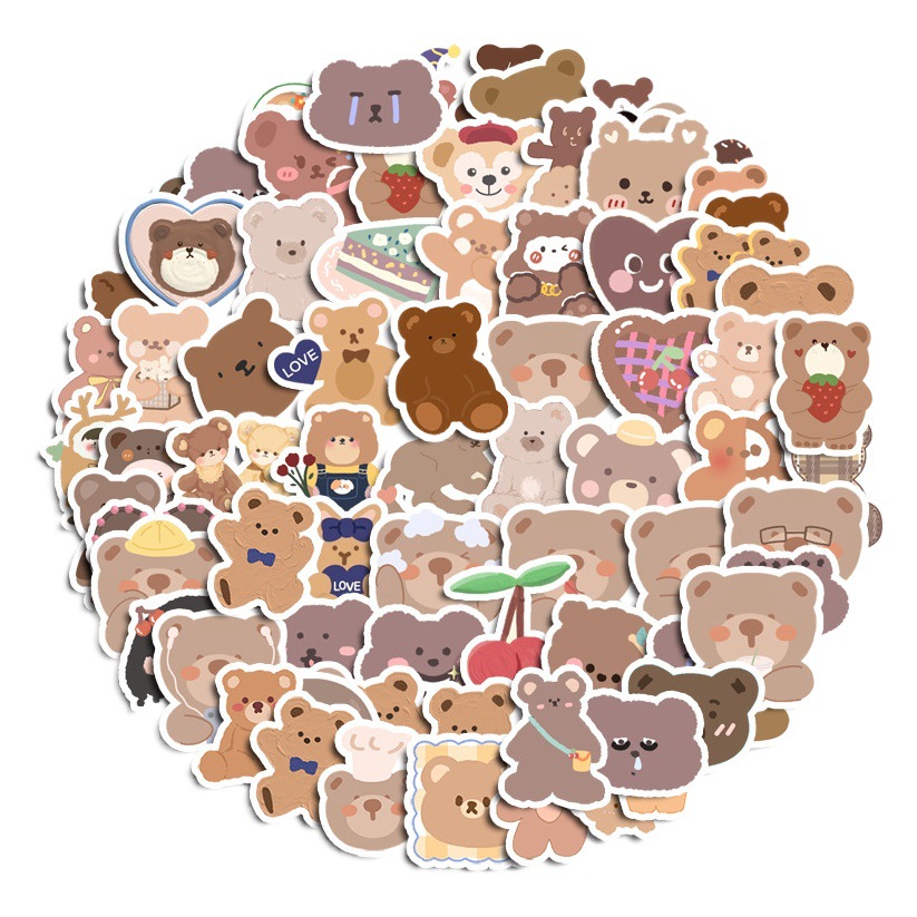 ins cute bear rabbit emoji hand account stickers brown water cup phone case decorative waterproof seamless stickers