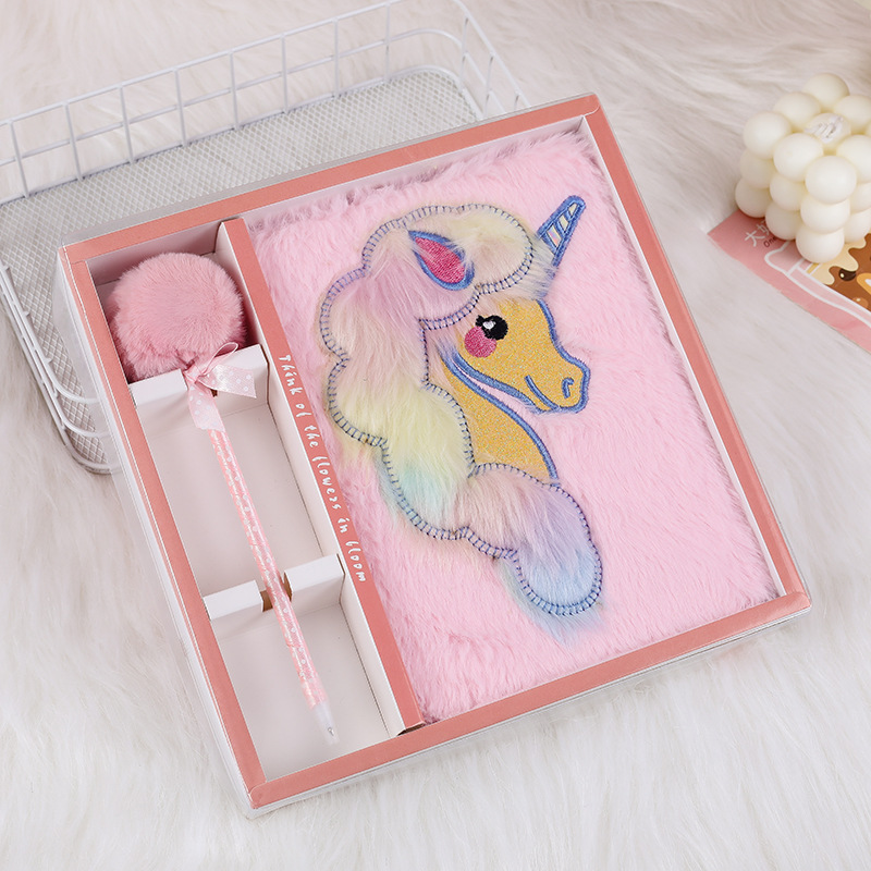 Picture of Cross-border Unicorn Plush Notebook Student Girly Diary Embroidery Handbook School Rewards Stationery Supplies