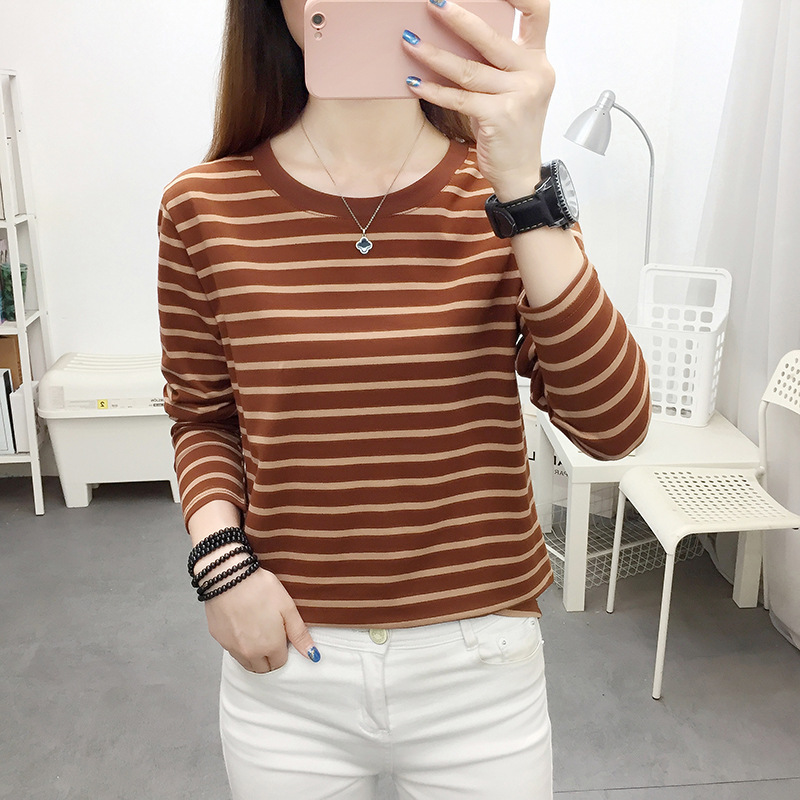 Picture of Striped T-shirt Women's Long Sleeve Top Early Autumn 2024 New plus size Loose Slimming Base Shirt Striped T-shirt