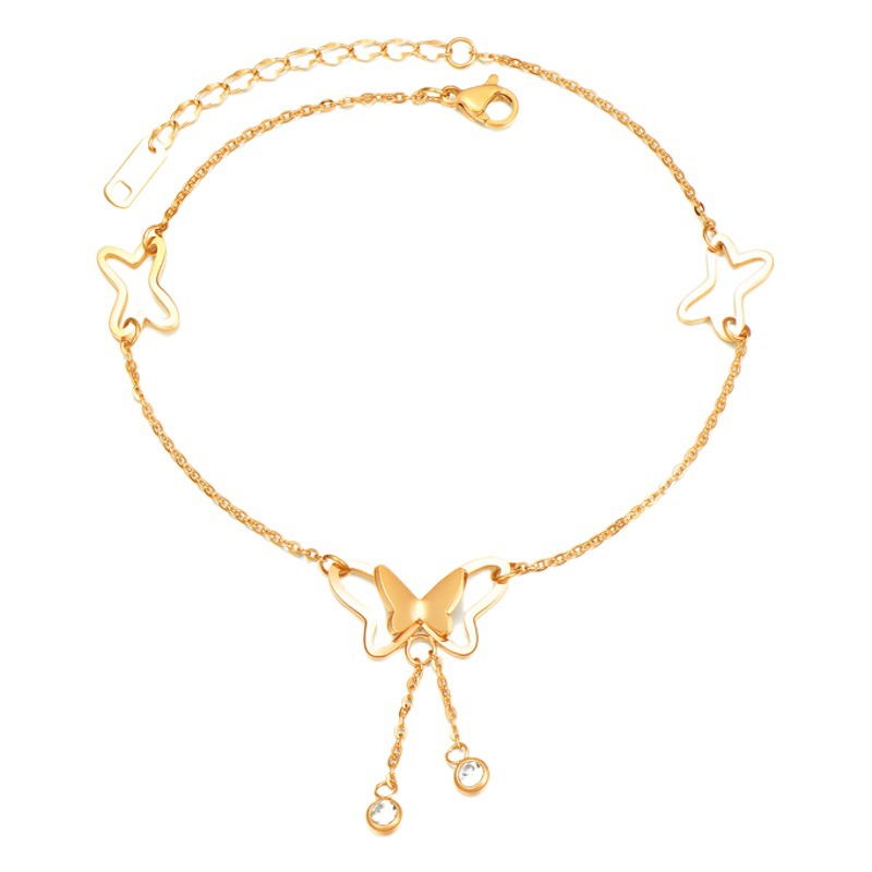 Korean style simple titanium steel hollow butterfly Diamond Beach anklet girl all-match niche ankle chain non-fading cross-border