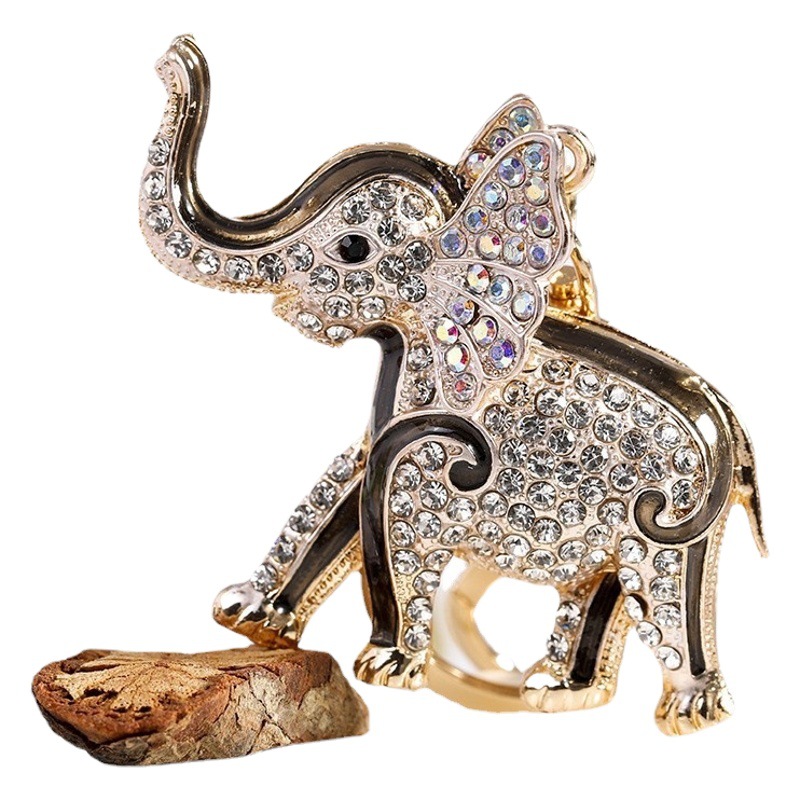 European and American Cross-Border Alloy Dripping Oil Diamond Elephant Keychain Metal Car Keychain Bag Accessories Korean Style Pendant