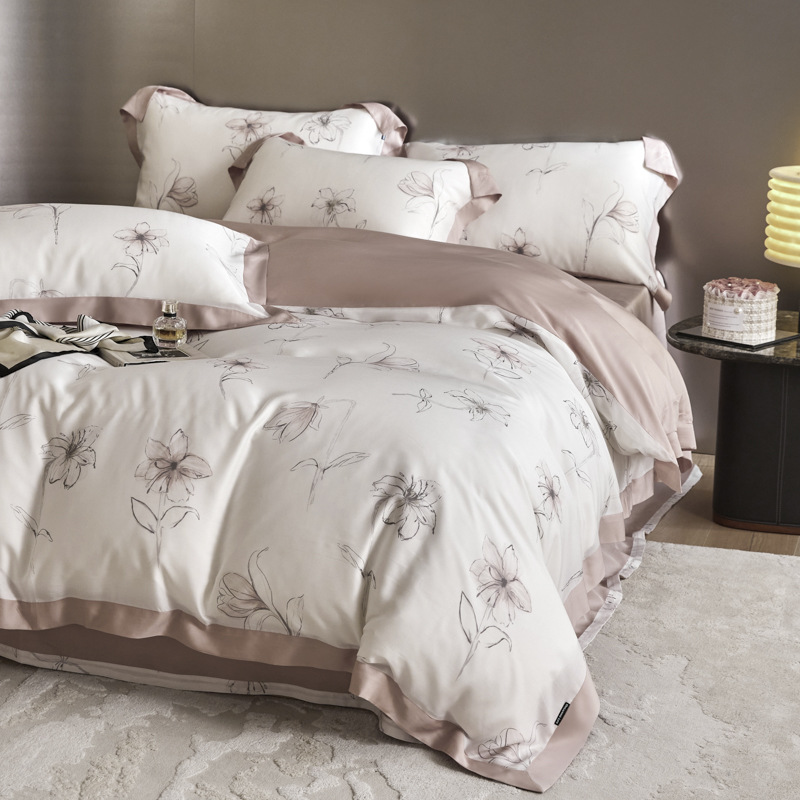 Picture of Summer Class A Maternal and Infant Grade Lyocell Tens Four-Piece Light Luxury Ice Silk Naked Sleeping Cool Quilt Cover Bed Sheet 1.8 Bedding