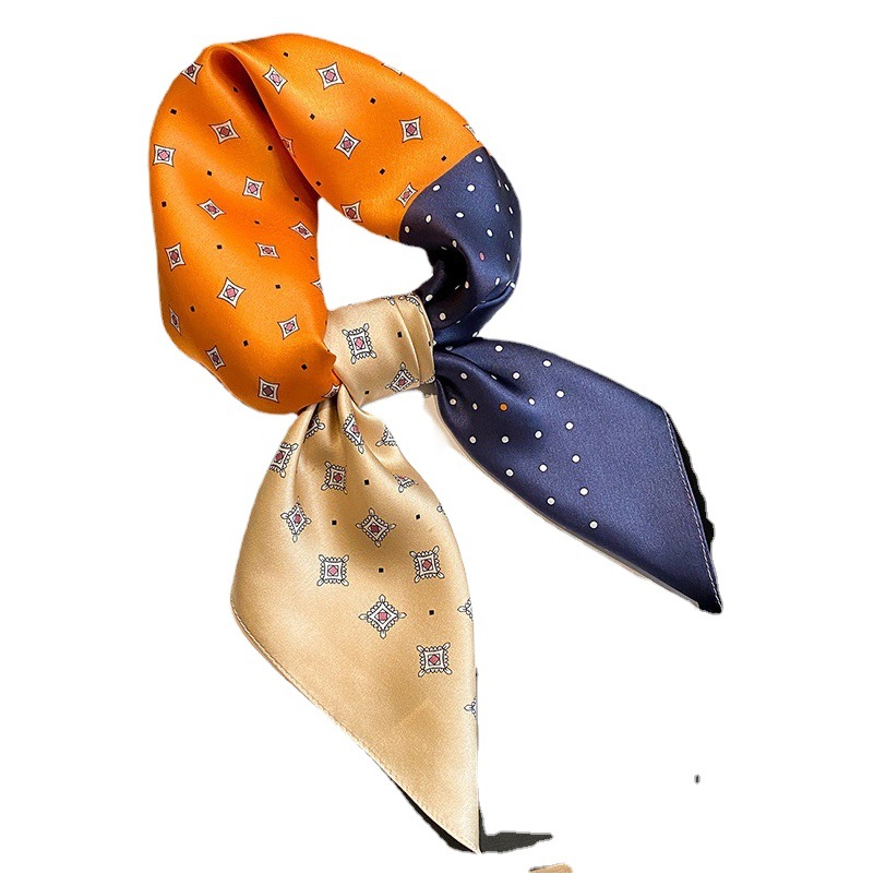 2022 Korean Style Fashion Color-matching Wave Dot Elegant Summer Silk Square Scarf Women's Decorative Scarf Mulberry Silk Small Scarf Shawl