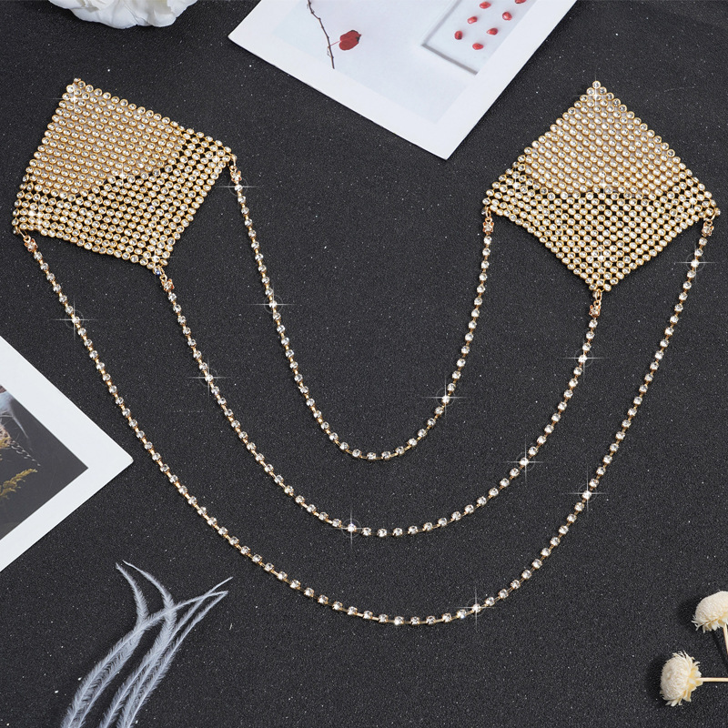 Picture of Chest Chain, High-End Accessories for Women with Big Breasts, Pure Lust Style, Square Flash Diamond Aluminum Chain, Invisible Nipple Patch, Anti-Bulge Breast Ornament Hanging Chain