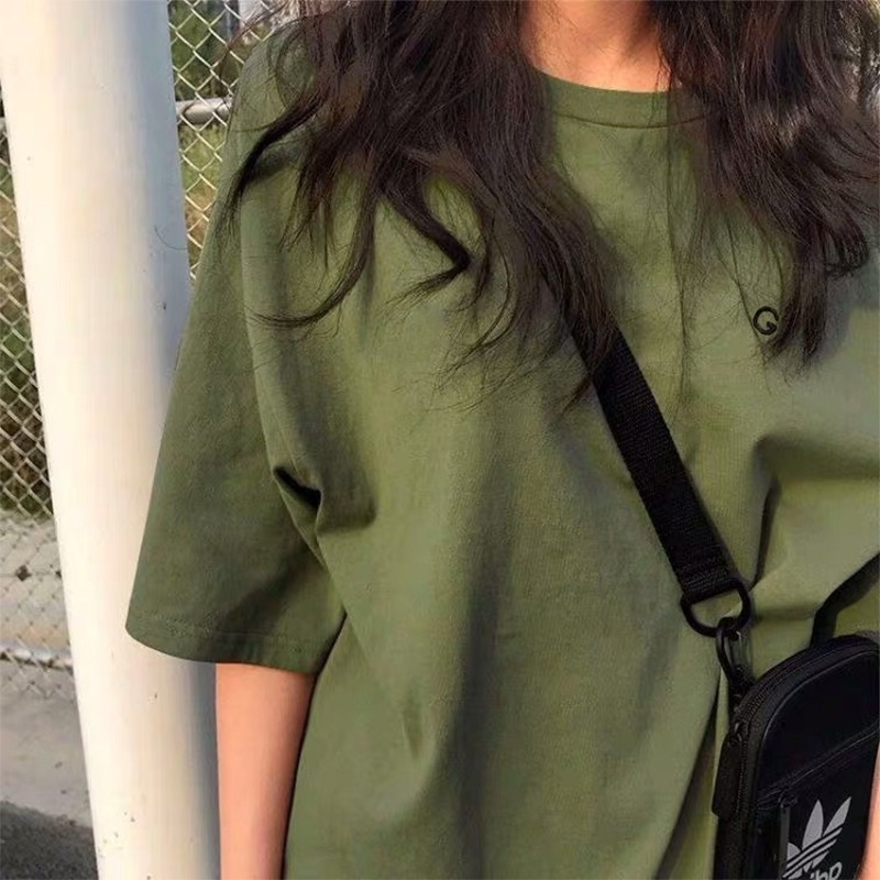 Wholesale 2025 Casual New Women's Clothing Handsome Dark Korean Style Student Short-Sleeved T-Shirt Pure Color Summer Top Trendy