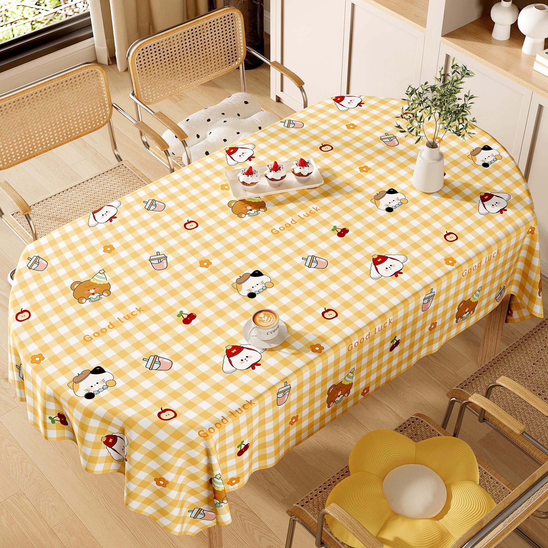 Oval Tablecloth Waterproof and Oil-Proof No-Wash 2025 New Cream Style Pvc Tablecloth High-End Ins Style Tablecloth