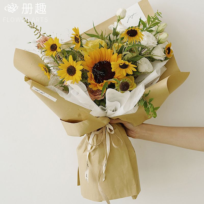Original Solid Color Kraft Paper Retro Art Paper Gift Box Flower Paper Flower Shop Flower Packaging Material English Newspaper