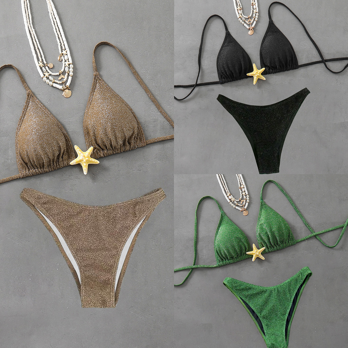 2025 Amazon Foreign Trade New Starfish Accessories Bikini Sexy European and American Beach Split Swimsuit Cross-Border Swimsuit