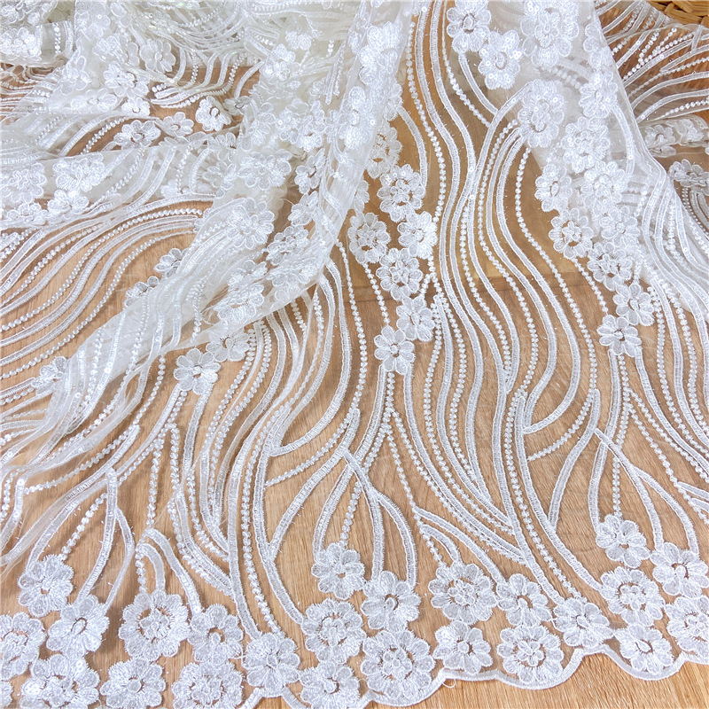 Picture of Court wedding dress sequined embroidered lace fabric fairy cheongsam dress accessories bilateral wave 125cm embroidered cloth