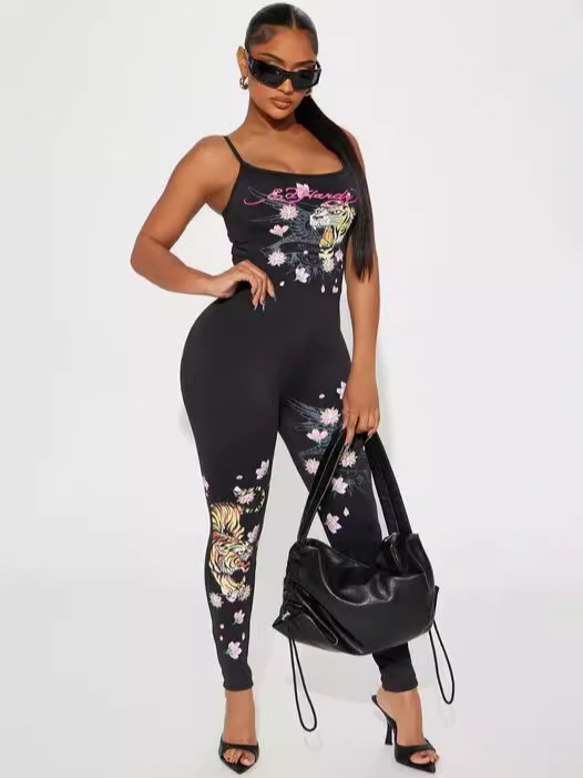 Europe and the United States cross-border foreign trade women's fashion leisure digital positioning Chinese style letters tiger printed jumpsuit