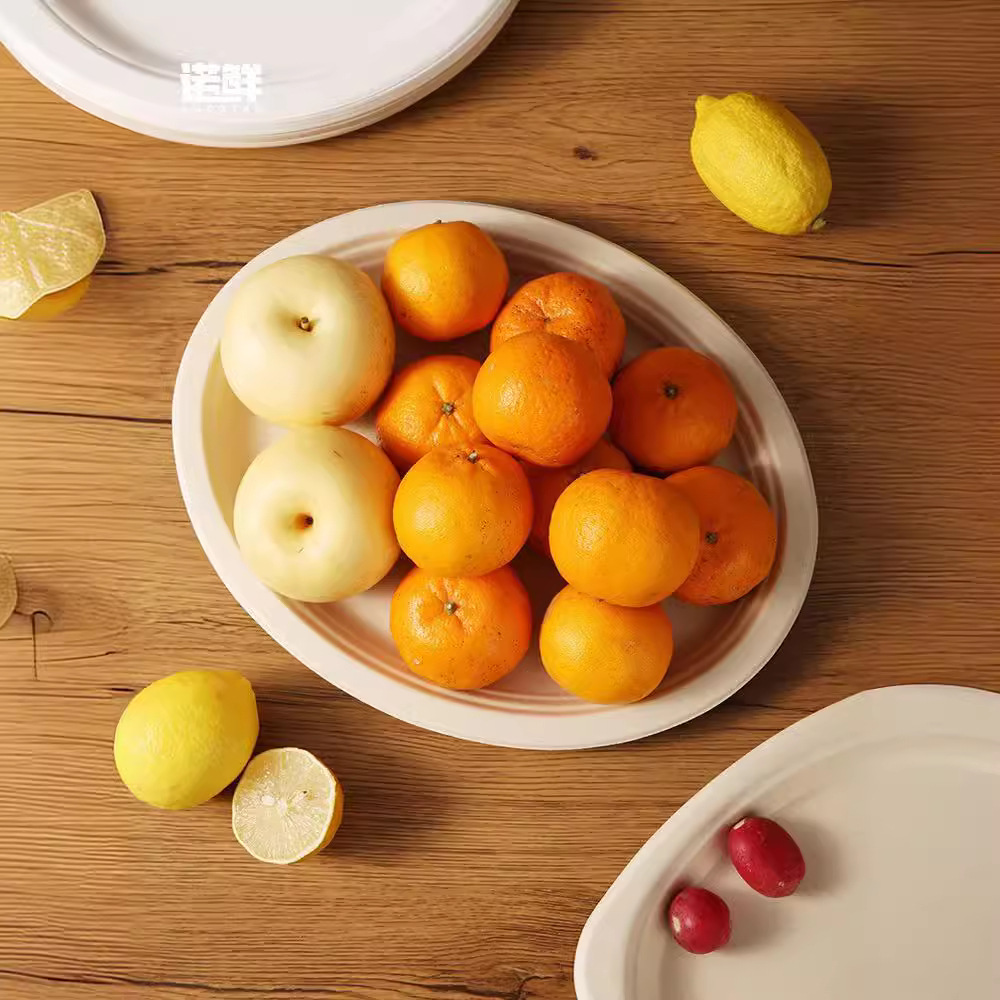 Picture of Disposable oval disc paper plate vegetable plate degradable pulp tableware party barbecue plate fruit plate paper plate