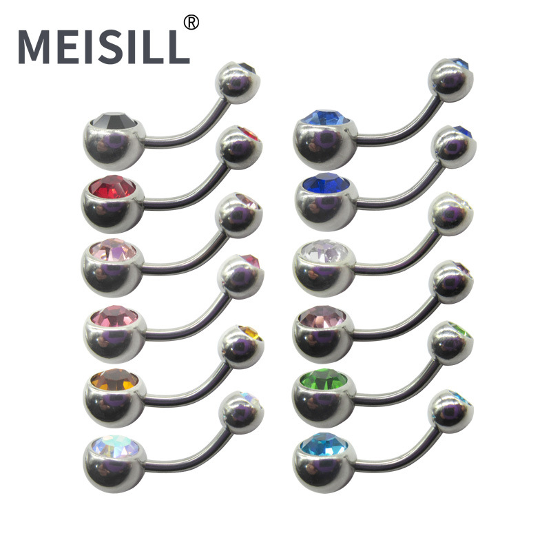 Picture of Meier Stainless Steel Double Diamond Umbilical Ring with Diamond Navel Buckle Cross-border Human Puncture Jewelry with Diamond Navel Nail