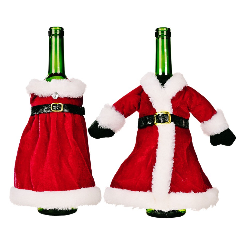 Cross-border New Christmas Decoration Supplies Christmas Skirt Wine Bottle Set Clothes Wine Set Red Wine Set Home Dining Table Decoration