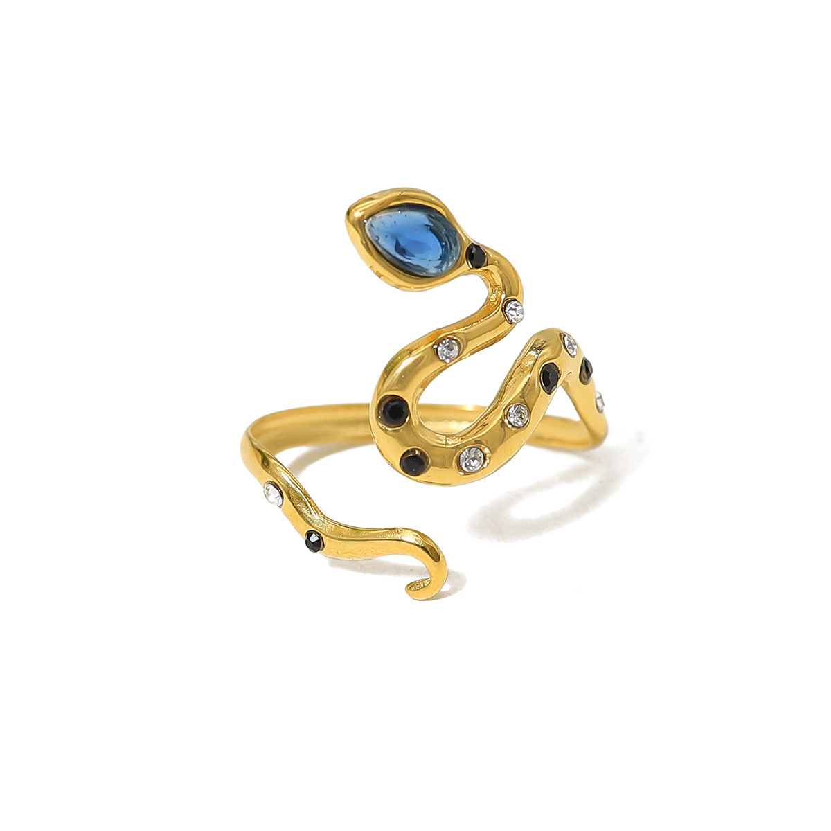 Picture of French blue zircon snake-shaped titanium steel ring 18K gold plated non-fading open ring foreign trade new bracelet wholesale