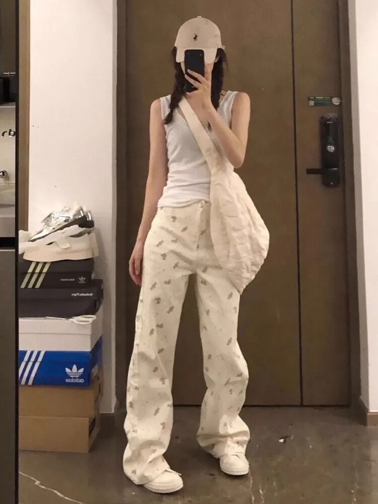 American Style Retro High Street Hiphop Jeans Women's Spring and Summer Design Niche Loose Straight Leg Wide Leg Summer Pants
