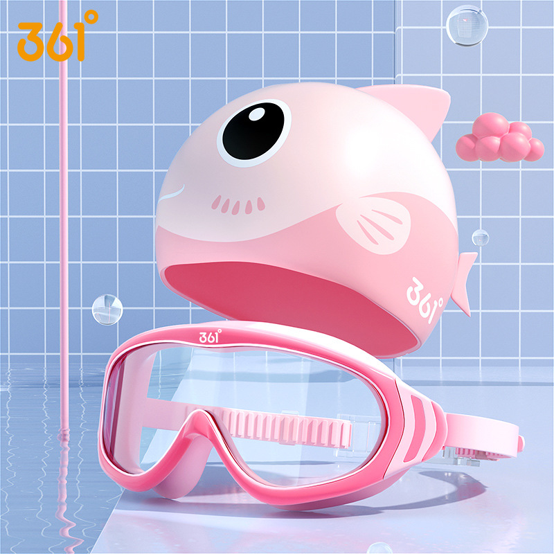 Picture of 361 Kidsren's Swimming Goggles for Boys and Girls High-Definition Waterproof and Anti-Fog Large-Frame Swimming Goggles Professional Swimming Goggles Swimming Cap Swimming Set