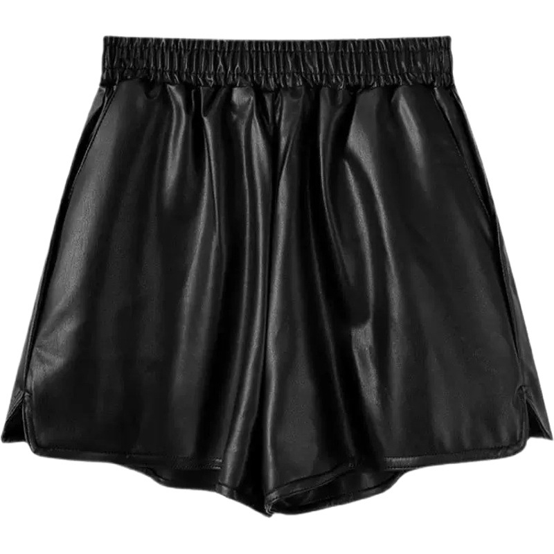Shorts Pu Leather Women's 2023 Autumn and Winter New Large Size Loose Wide Leg Slimming Look High Waist Fashion Outer Wear Leggings Boot Pants
