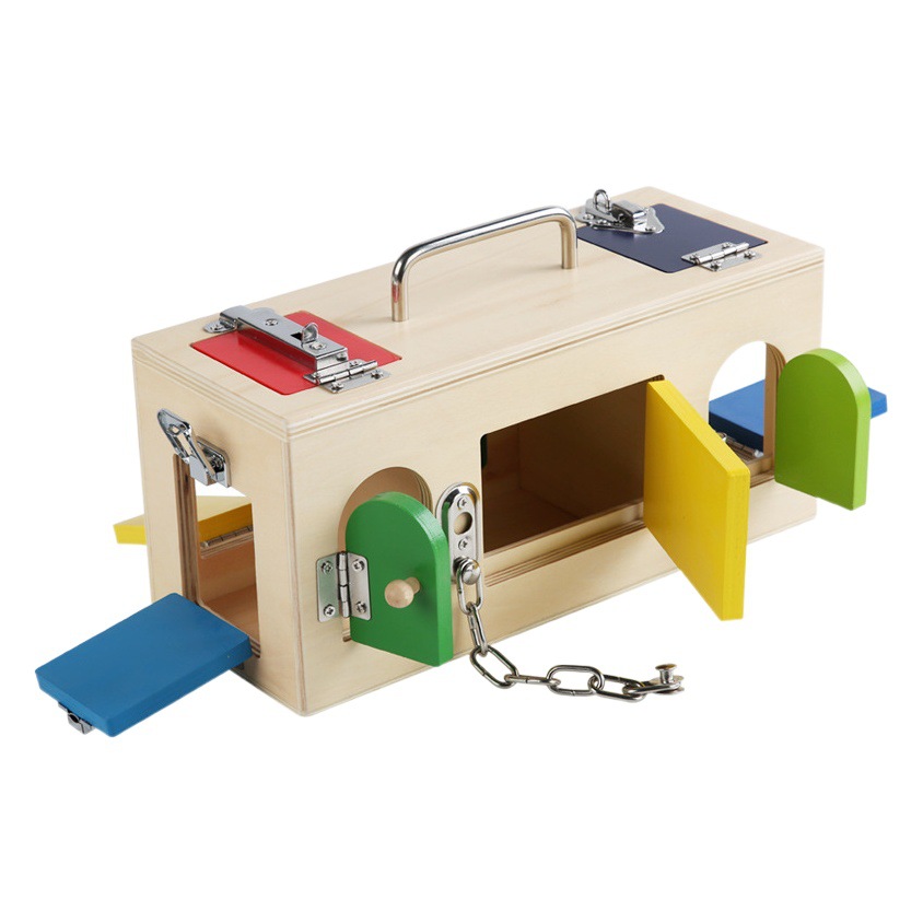 Wooden Children Unlock Early Education Kindergarten Daily Unlock Teaching Aids Montessori Key Lock Box Buckle Box Montessori