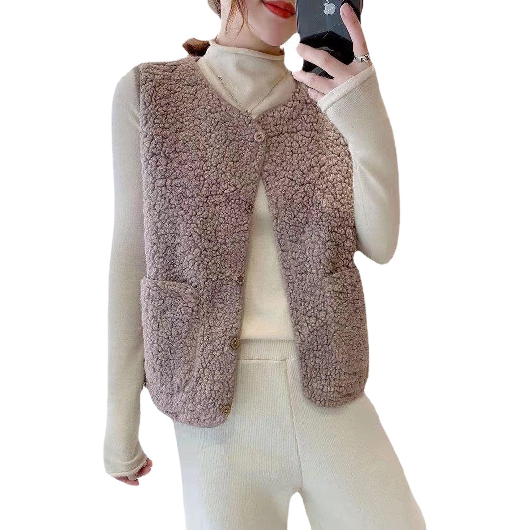 Autumn and Winter New Style Chanel Style Imitation Lamb Velvet Vest Women's Korean Style Loose Western Style All-match Short Large Size Vest Jacket