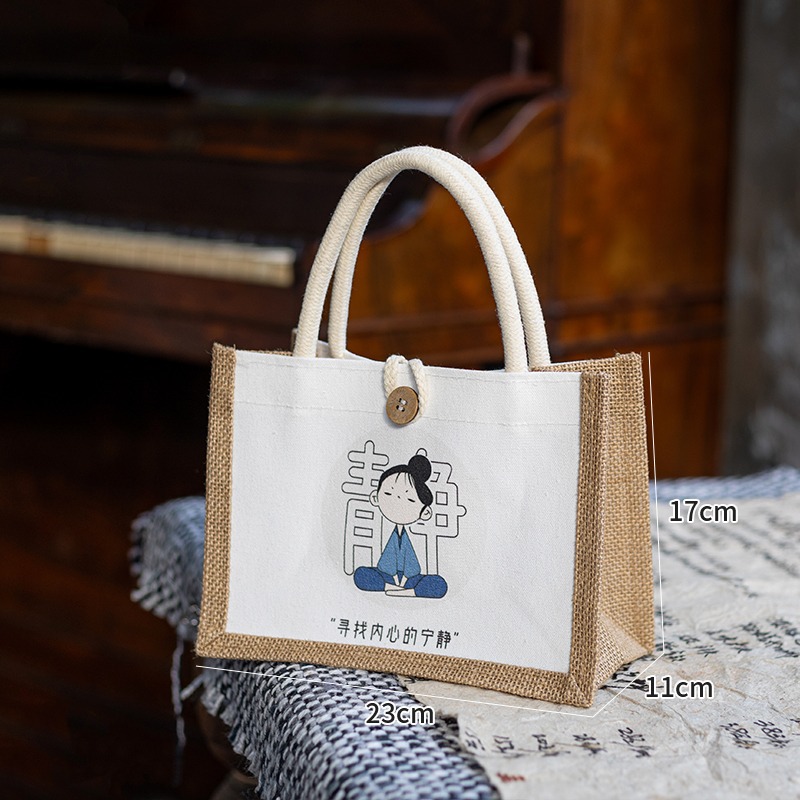 Canvas Bag Stitching Handbag Linen Bag Women's Accompanying Gift for Work Fashion Going Out Teachers' Holiday Small Canvas Bag