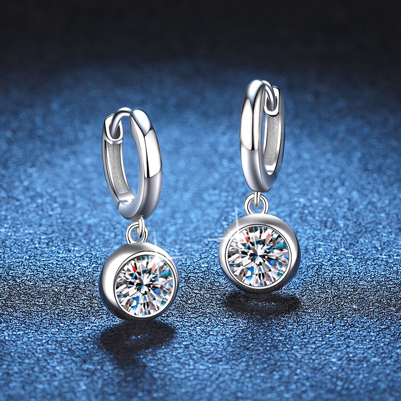 S925 sterling silver earrings moissanite earrings female high-end version earrings female bubble d color mossanite diamond 1 karat earrings