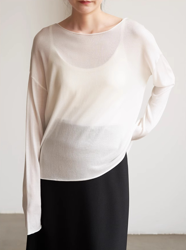 SHALLOW STREAMS Comfortable Skin-friendly Acetate Tencel Lightweight Wool Knitted Sweater Women's Long-sleeved Loose Blouse