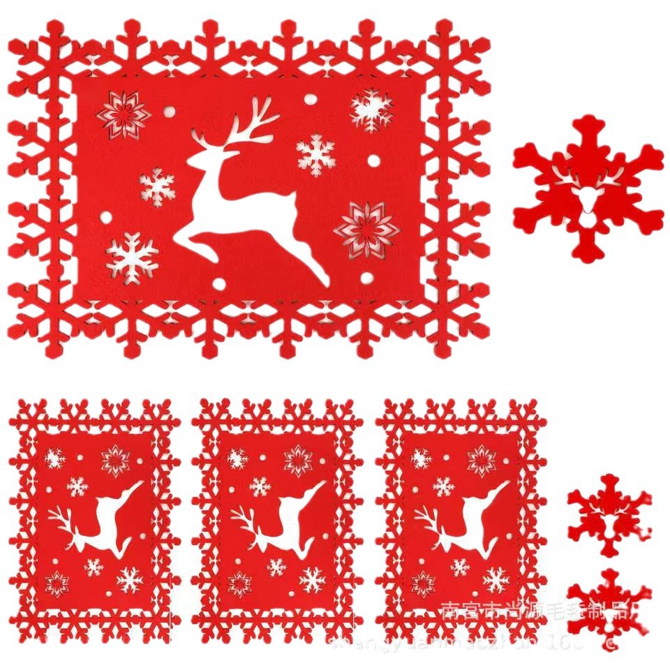 Picture of Cross-border supply felt meal coasters Christmas table decorations creative hollow non-slip thermal insulation felt table mat