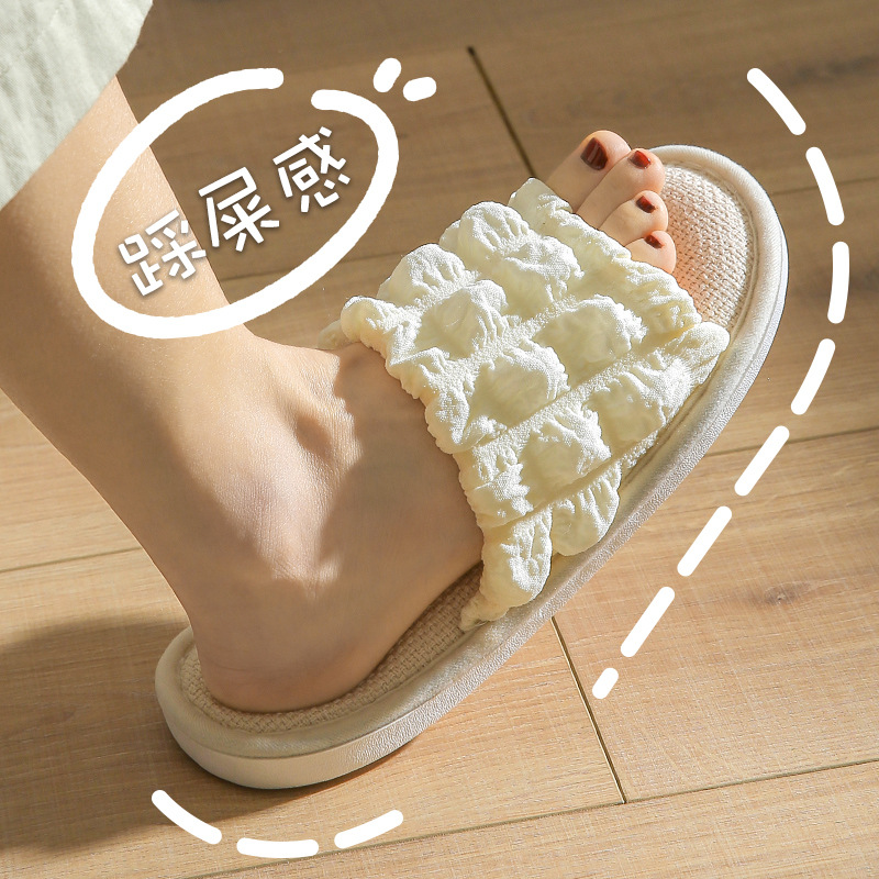 Linen Slippers with Thick Soles for Women, Suitable for All Seasons, for Couples, Indoor Non-Slip Fabric Floor Slippers, Silent and Non-Slip