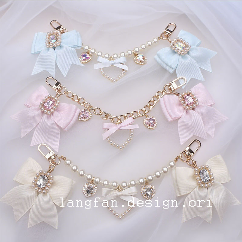 Bead Hand-made Pain Bag Accessories Bow Japanese Sweet Lady Pearl Rhinestone Love Pendant Bag Accessories Bag Hanging