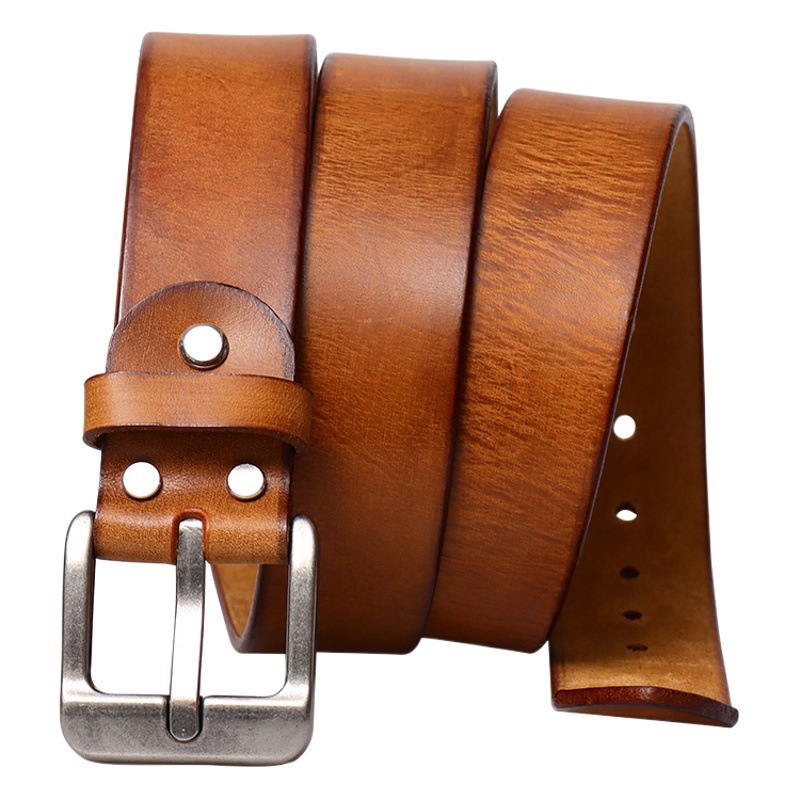 3.8cm First-Layer Cowhide Retro Color-Rubbed Versatile Pin Buckle Genuine Leather Belt Casual Cowhide Men's Belt