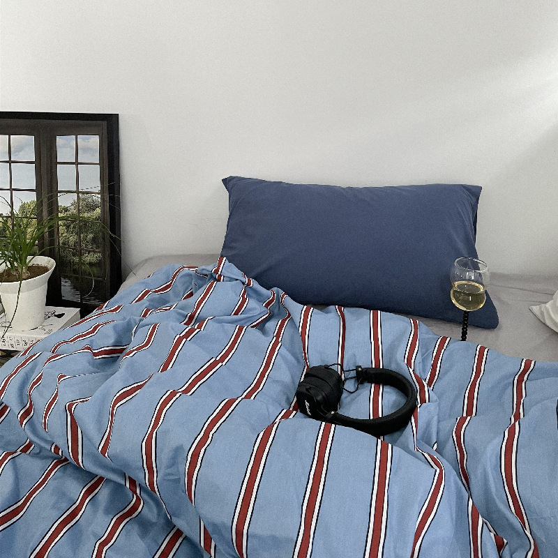 Picture of ins Same Style Simple Striped Cotton Bed Four-piece Set Pure Cotton Bed Sheet Quilt Cover Bedclothes Student Three-piece Set